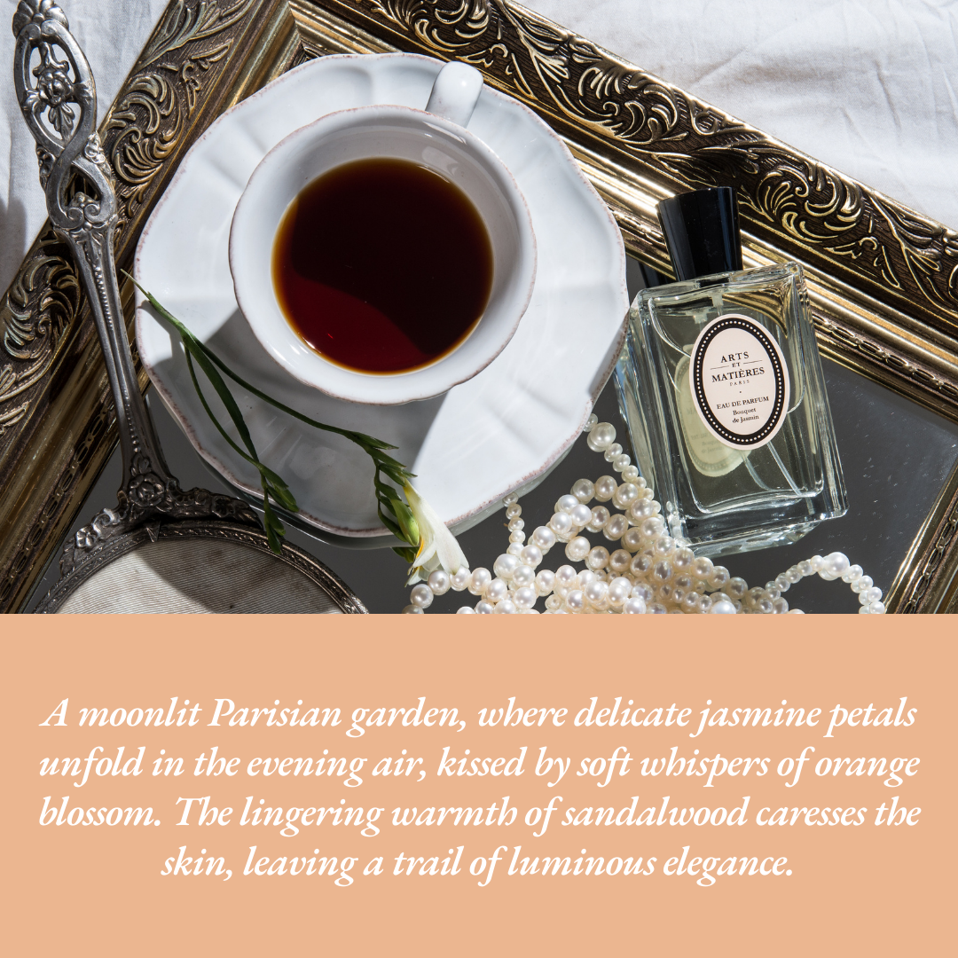 Bouquet de Jasmin Eau de Parfum bottle with mandarin, peach, and jasmine by Arts et Matières